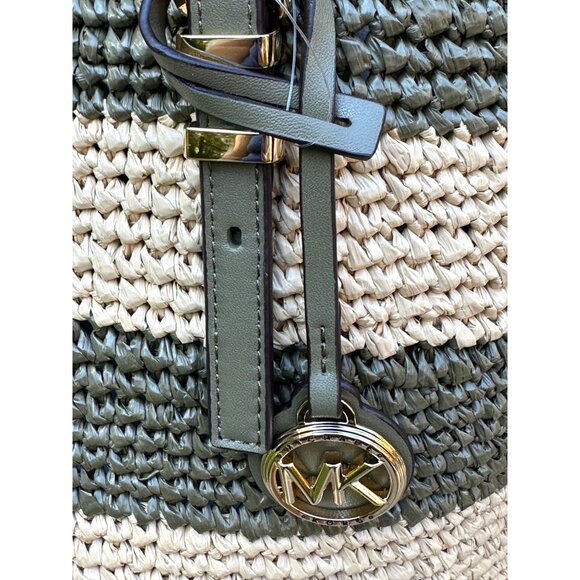 Michael Kors Quinn Large Safari Green Crochet Straw Tote Beach Bag 30S5GQNT7W - Picture 7 of 16